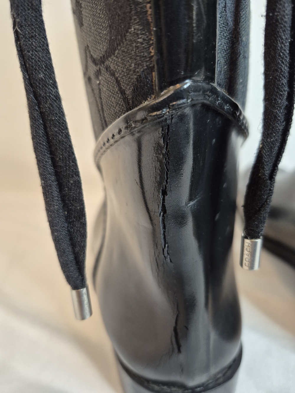 Coach Black Signature Size 10B Over-the-Knee Lace-Back Boots - Picture 6 of 8
